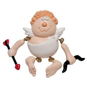 Hallmark Plastic Funny Amores Putto Cupid Bow Arrow Brooch, Signed